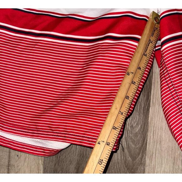 Op Mens XL Striped Swim Trunks Red/Black/White Polyester Mesh Liner Elastic Wais - Picture 5 of 6
